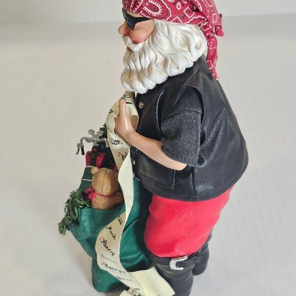 Clothtique Biker Santa 9" Tall With Nice List And Bag of Toys Christmas Decor - Picture 4 of 10